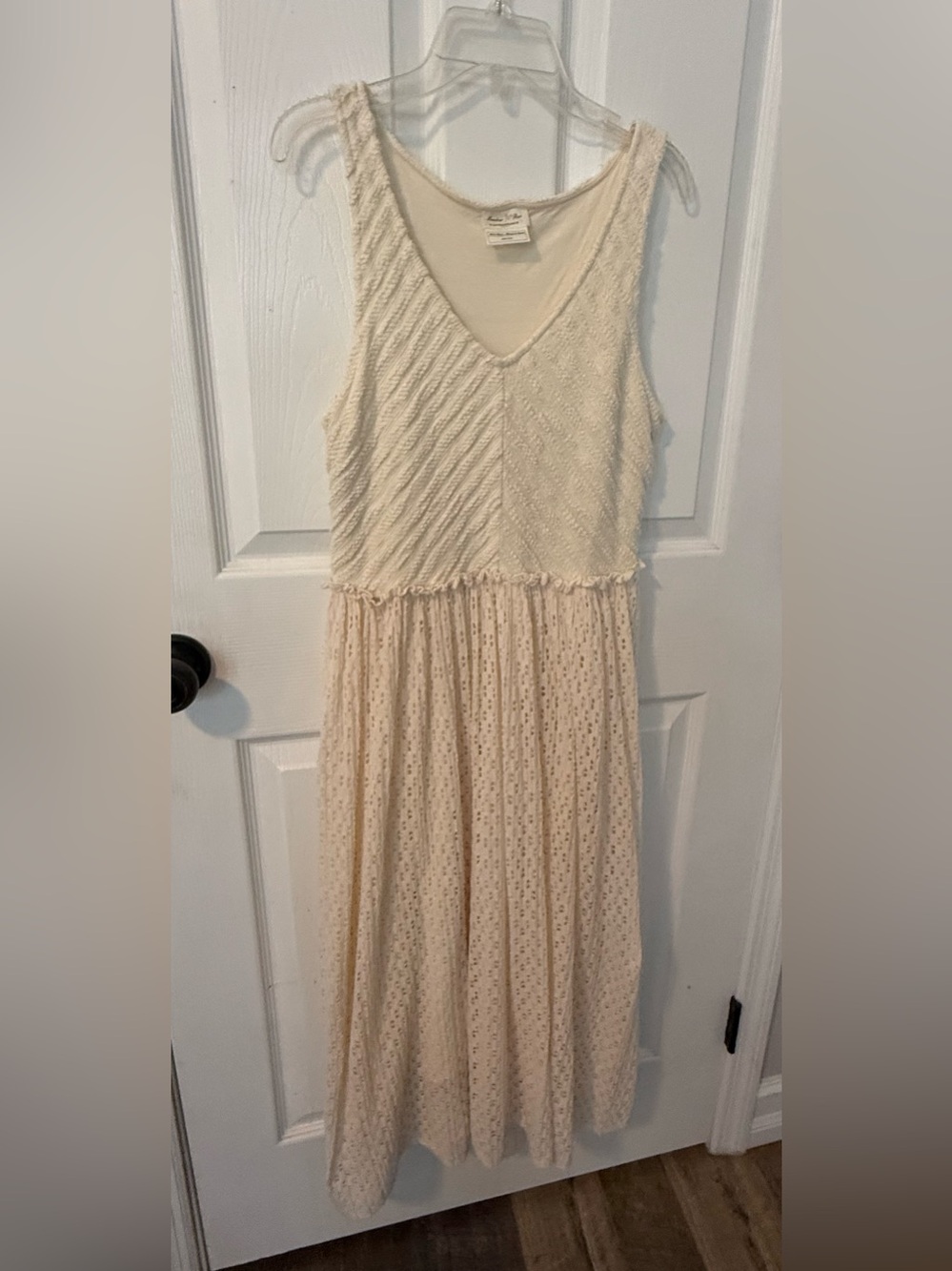 Anthropologie Meadow Rue Cream Crochet Eyelet Midi Dress Small Boho Cottagecore